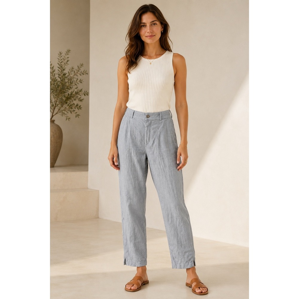 Lou & Grey for LOFT Linen Blend Striped Pants Light Blue White Size L